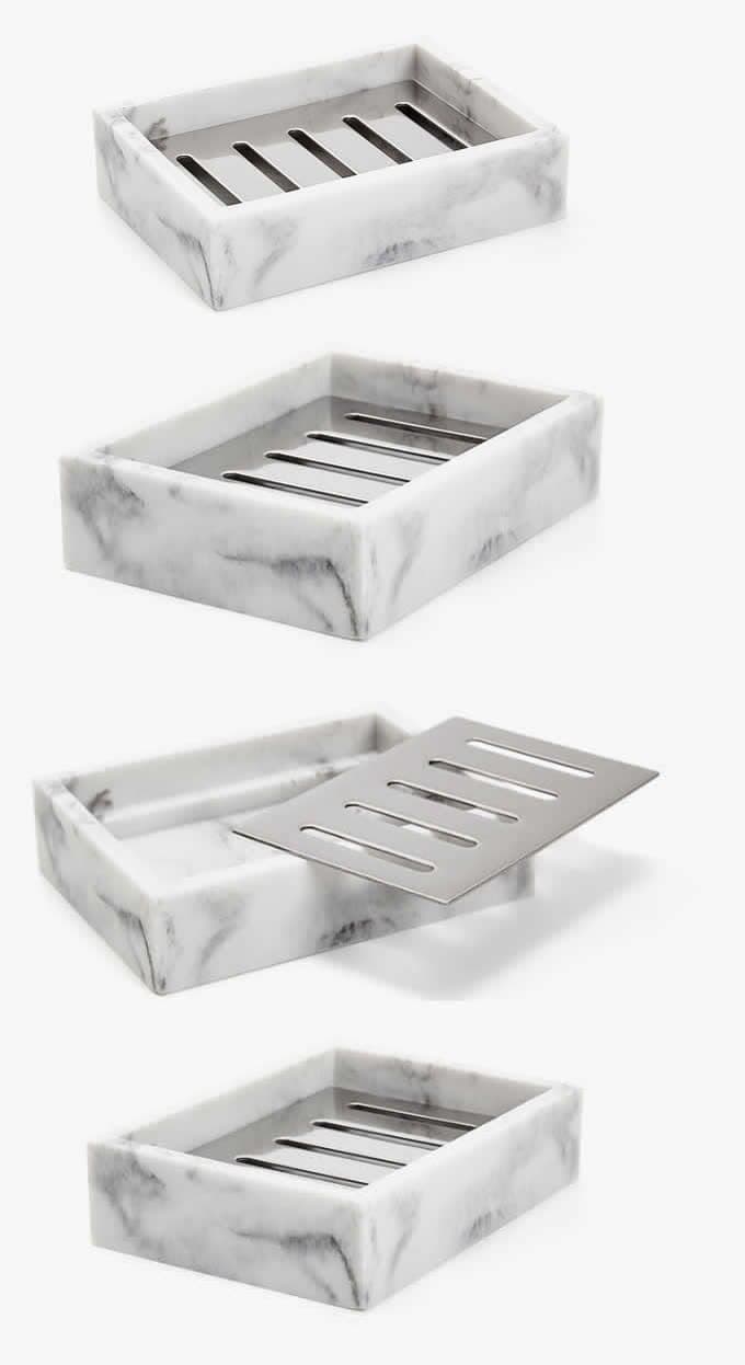 Porte-savon en marbre blanc avec grille inox amovible